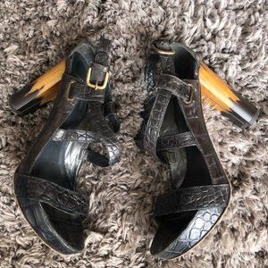 Stuart Weitzman Buckle Strap Pebbled Leather Heels